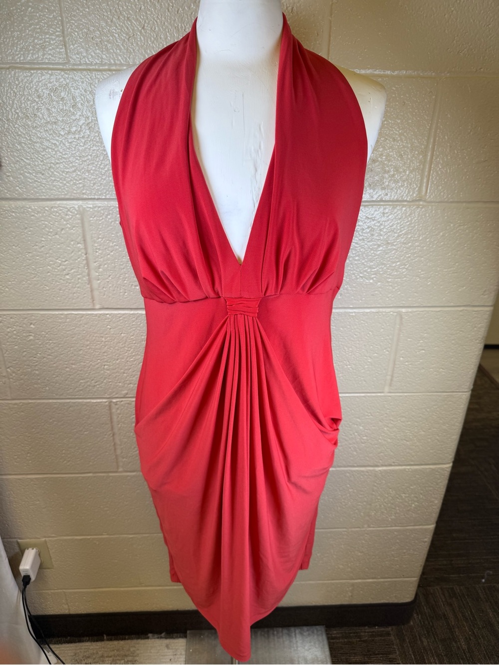 Nine West Red V Neck Draped Midi Dress Pleated